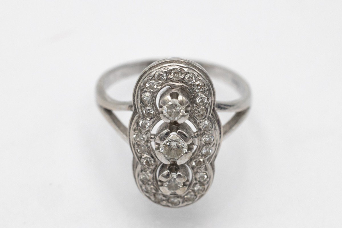 Art Deco Style White Gold Ring With Diamonds.-photo-2