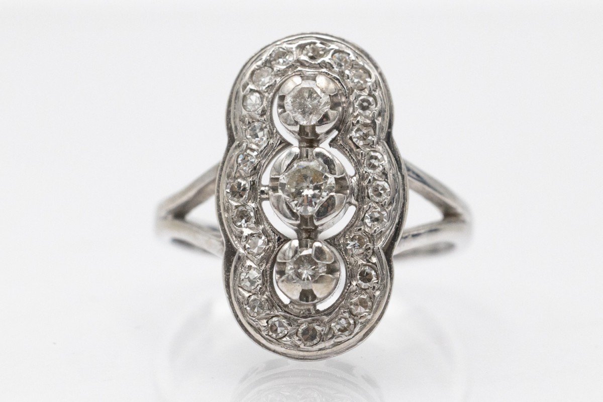 Art Deco Style White Gold Ring With Diamonds.