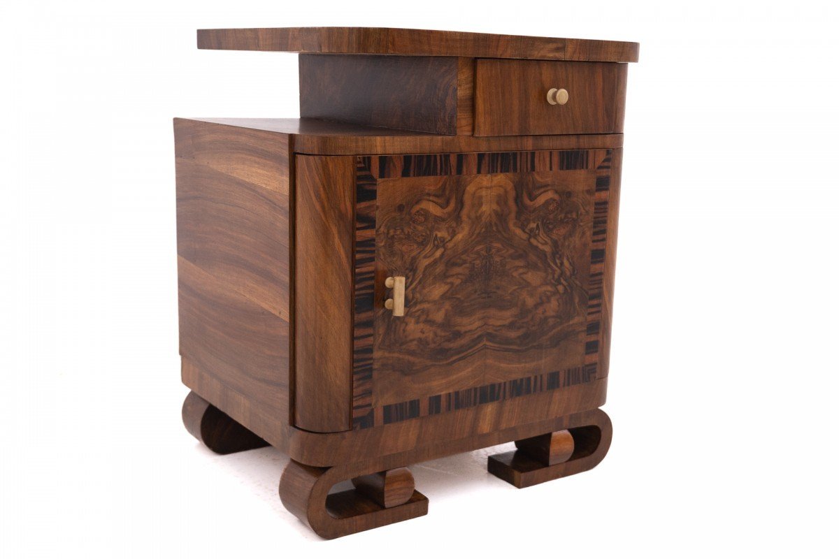 A Pair Of Art Deco Walnut Bedside Tables.-photo-4