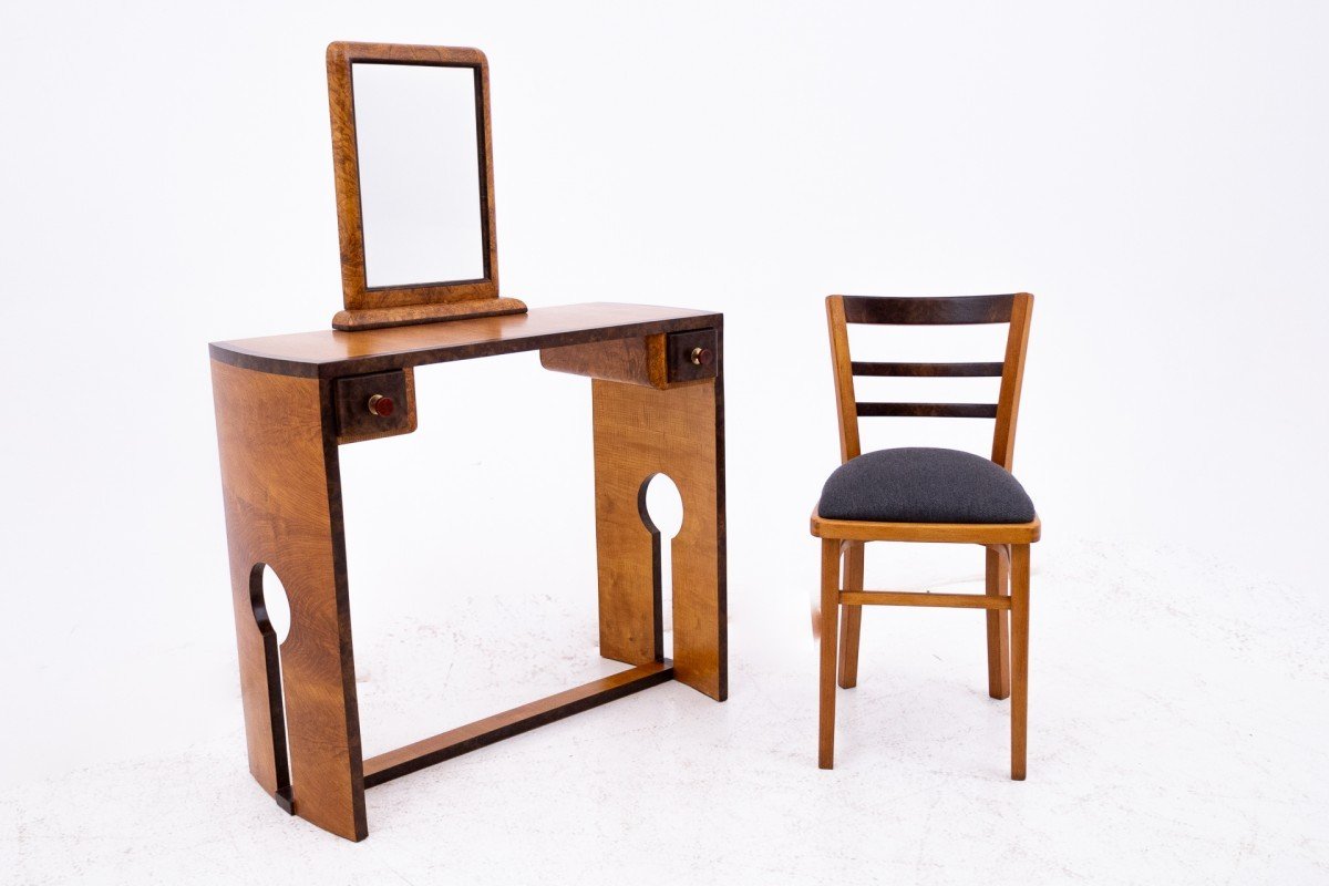 Art Deco Dressing Table And Chairs Set, Poland, Art Deco, Ca. 1940.-photo-2