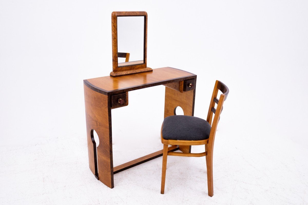 Art Deco Dressing Table And Chairs Set, Poland, Art Deco, Ca. 1940.