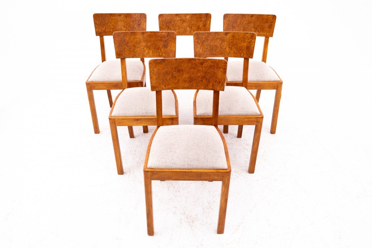 Ensemble De Six Chaises Art Déco, Pologne, Années 1940.