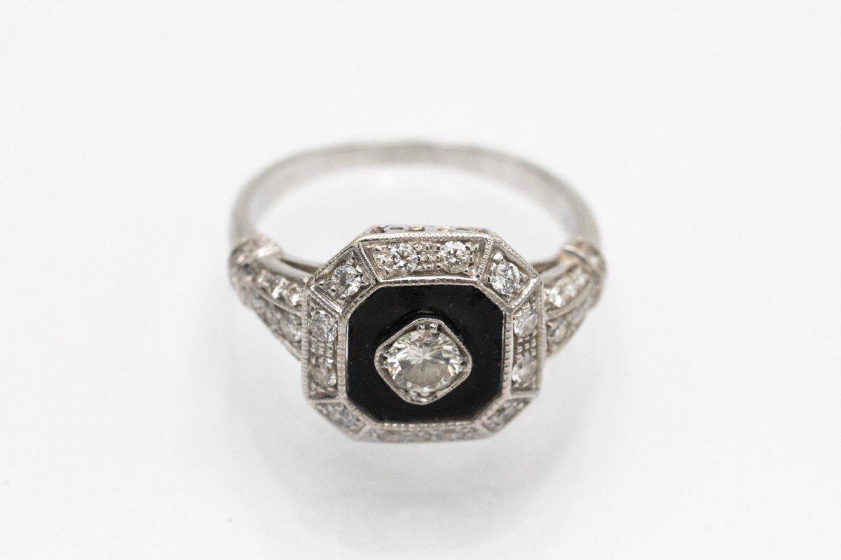 Art Deco Ring In White Gold With Onyx And Diamonds-photo-1