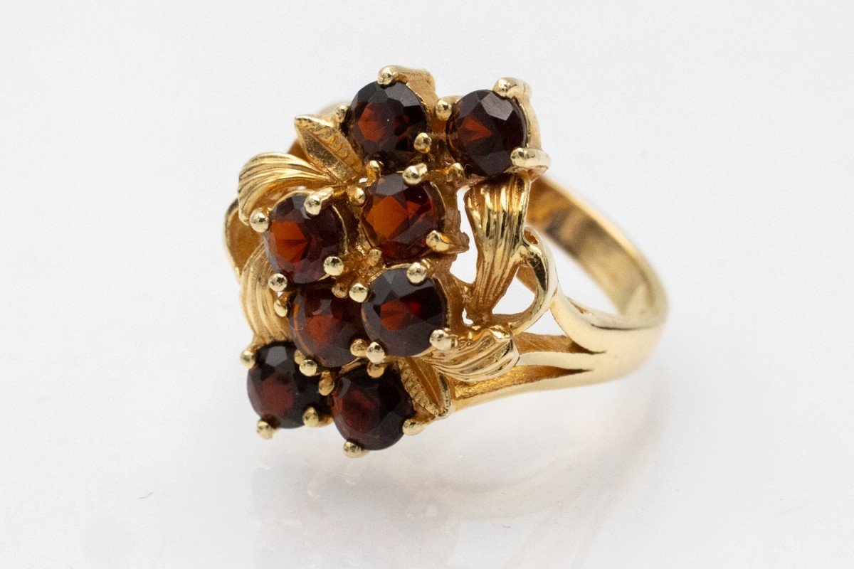 Elegant Vintage Gold Plated Ring With Garnets-photo-4