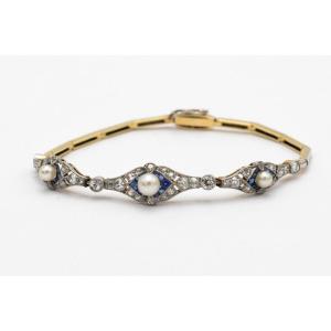 Bracelet Art Déco Avec Diamants Et Saphirs, Années 1920/1930. 20ième Siècle.