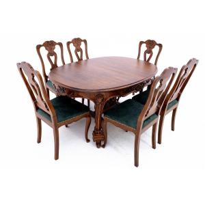 Antique Table With 6 Chairs, Western Europe, End Of 19th Century.