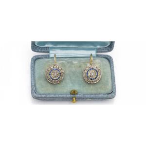 Boucles d'Oreilles Vintage En Or Avec Diamants Et Saphirs.