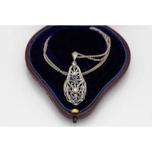 Collier Art Nouveau Avec Diamants Et Saphirs, Années 1930.