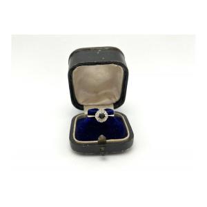 Antique Gold Ring With Sapphire And Diamonds, Great Britain, London, Mid-20th Century.