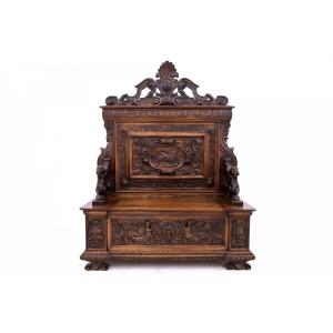 Renaissance Style Bench With Storage, France, Circa 1870.