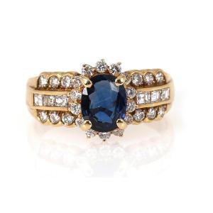 Vintage Gold Ring With Sapphire And Diamonds, Scandinavia, 2nd Half Of The 20th Century.