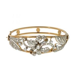 Art Nouveau Gold Bracelet With Old Cut Diamonds.