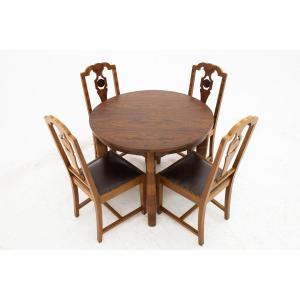 Art Deco Style Round Table With Chairs, Poland, 1940s.