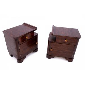 A Pair Of Art Deco Bedside Tables, Poland, Mid 20th Century.