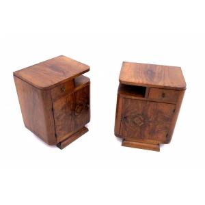 Pair Of Art Deco Bedside Tables, Poland, 1930s.