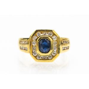 Antique French Ring With Natural Sapphire And Diamonds