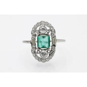 Art Deco Gold Ring With Diamonds And Emerald, Circa 1930/1940