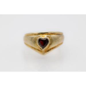 Vintage Gold Plated Signet Ring With Garnet Heart