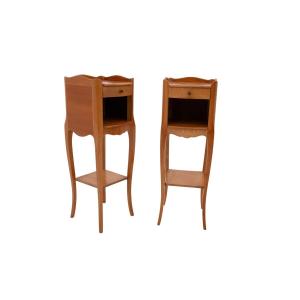 A Pair Of Elegant Narrow Bedside Tables.