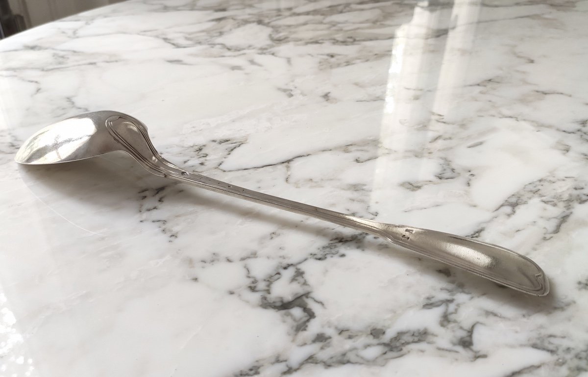 Large Pot Spoon, Ragout In Sterling Silver From The Eighteenth Century. Filet Model Louis XV.-photo-3