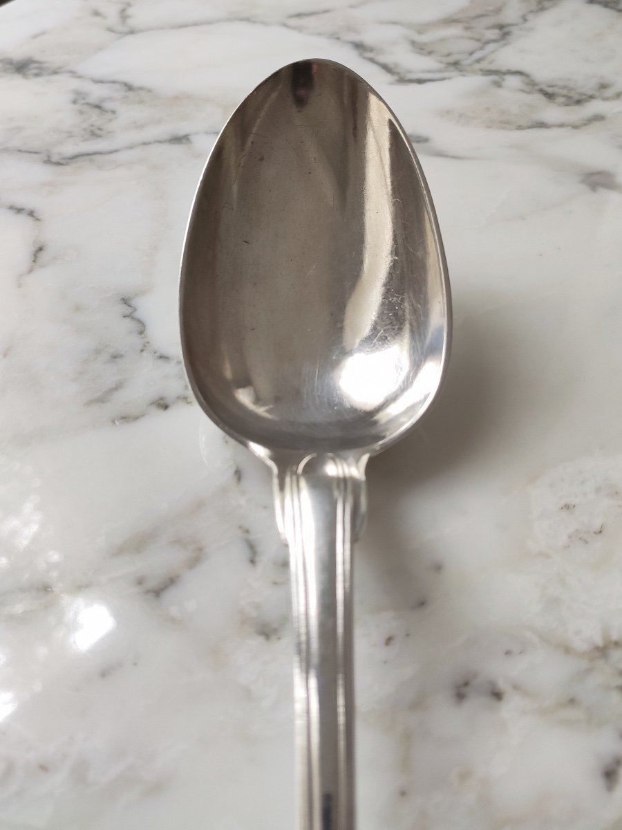 Large Pot Spoon, Ragout In Sterling Silver From The Eighteenth Century. Filet Model Louis XV.-photo-4