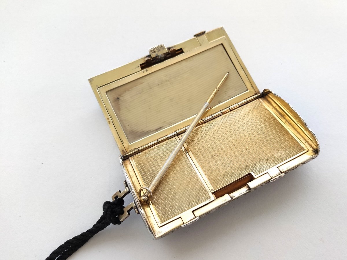 Superb Minaudière Or Necessary Art Deco Evening In Silver Vermeil And Lapis Lazuli Enamel Twentieth-photo-7