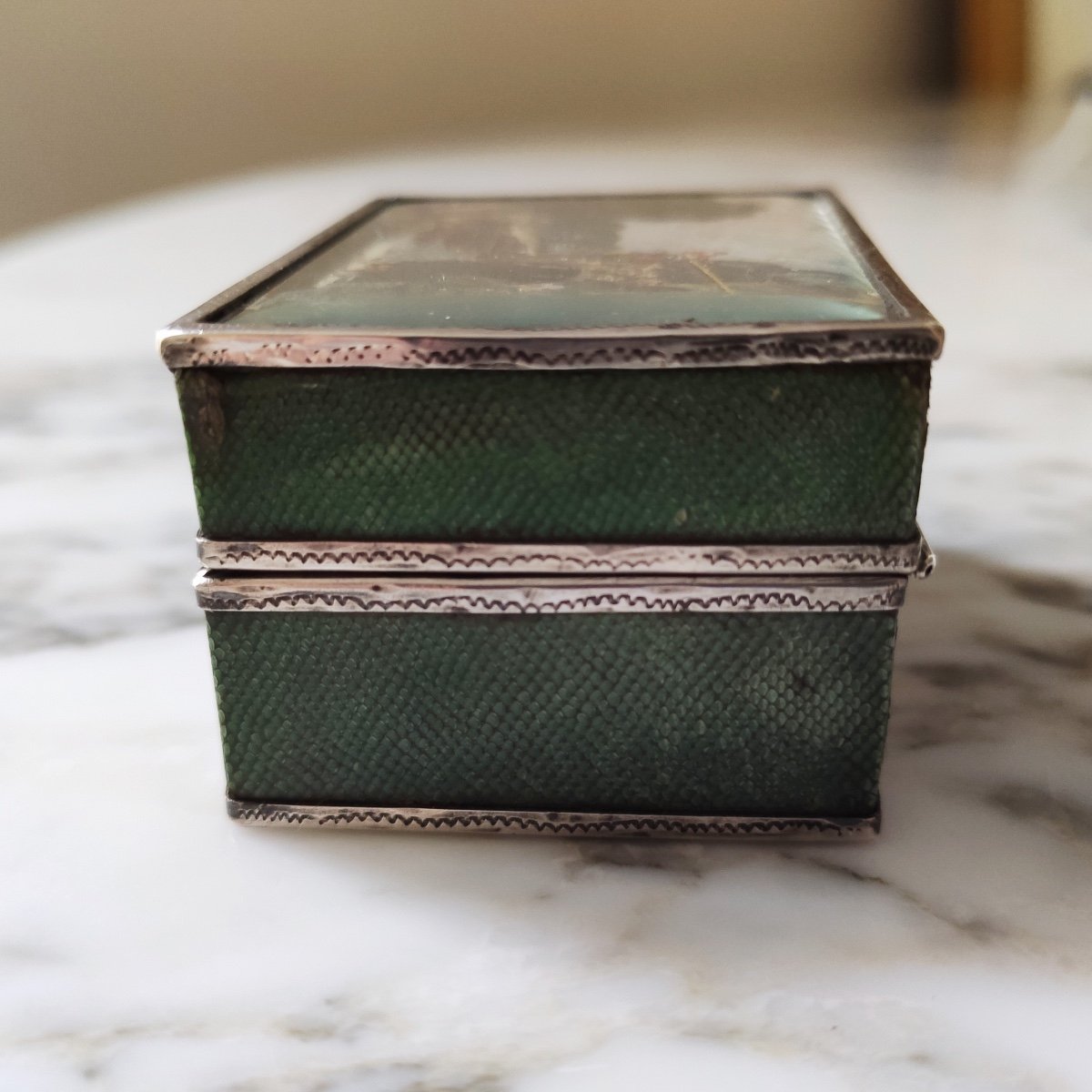 Fly Box In Silver And Stingray, The Lid Painted With A Miniature. 19th Century, Louis-philippe-photo-2