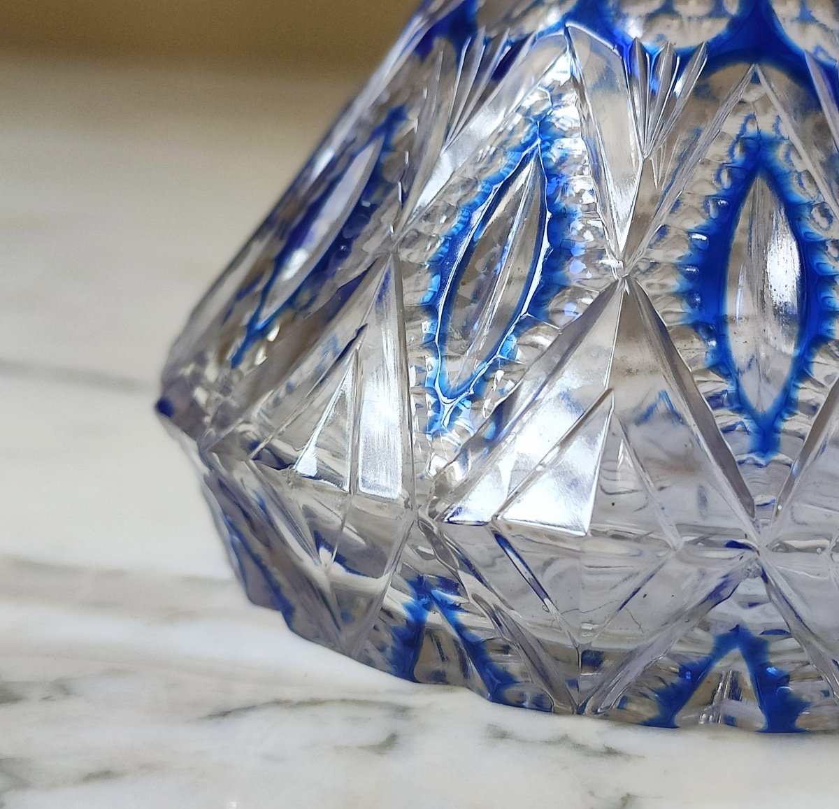 Large Baccarat Crystal Perfume Bottle Cut Blue Overlay & Enamelled Silver Vermeil. E-mail-photo-5