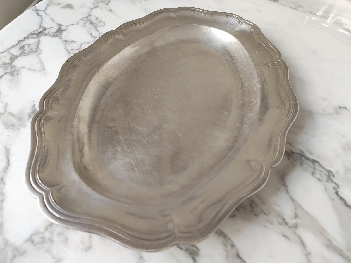 Morel: Large Oval Dish With Contours In Sterling Silver, Engraved With Coats Of Arms, Eighteenth Century. Paris-photo-6