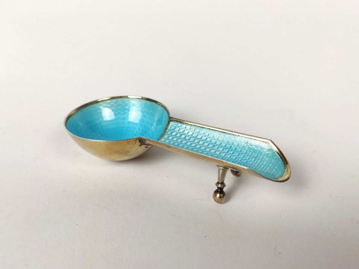 Superb Ashtray In Sterling Silver Guilloché And Turquoise Enameled. Germany Early 20th Century. -photo-2