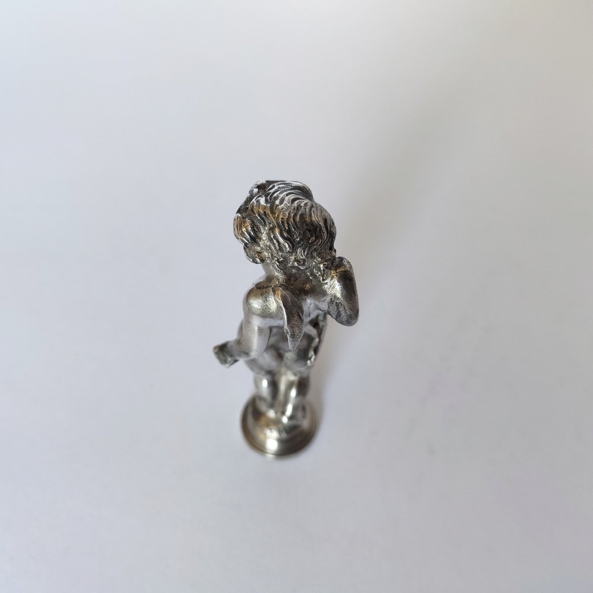 Charming Seal Stamp In Silver Bronze Representing A Putto. Love Cupid-photo-2