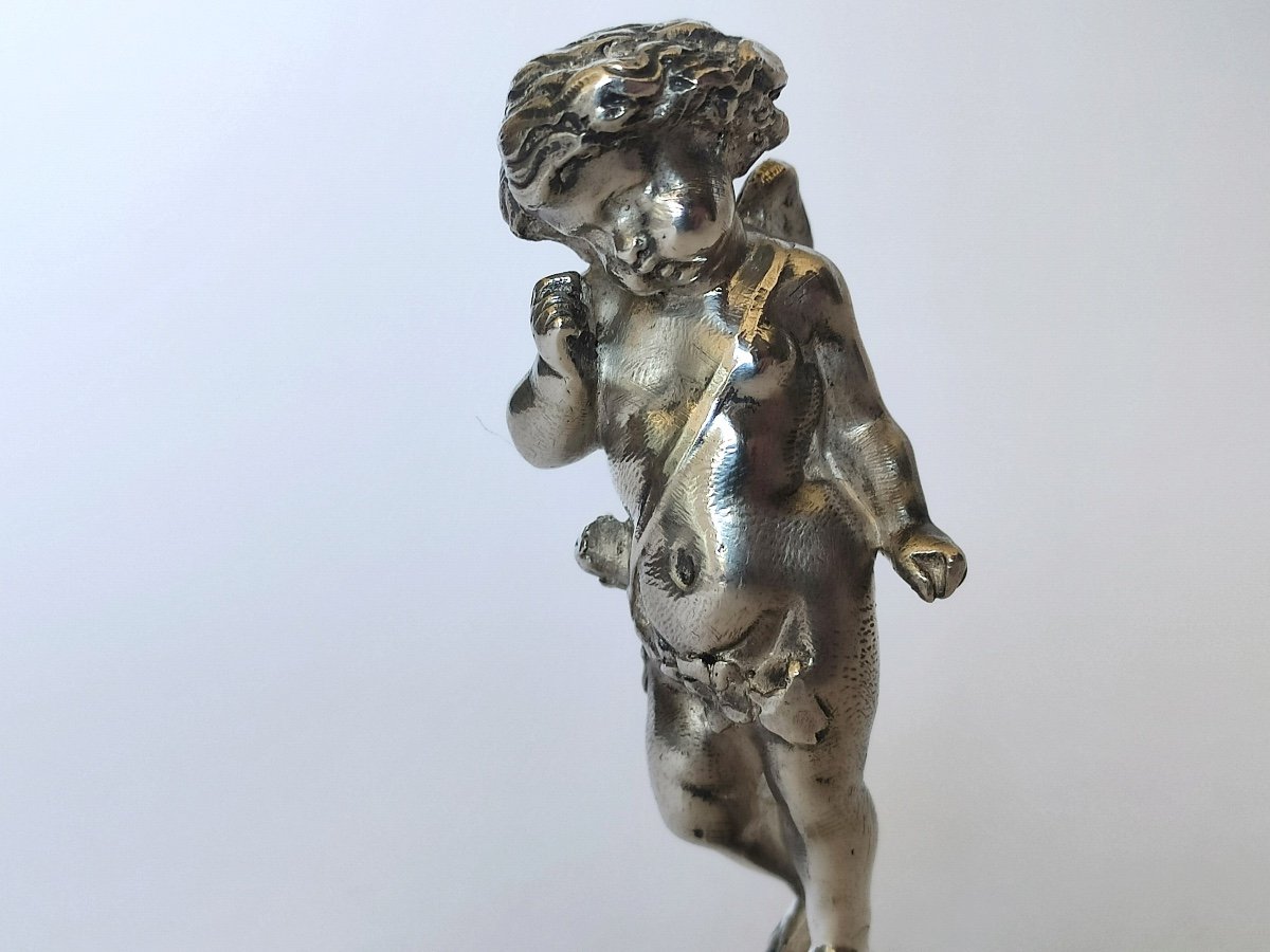 Charming Seal Stamp In Silver Bronze Representing A Putto. Love Cupid-photo-3