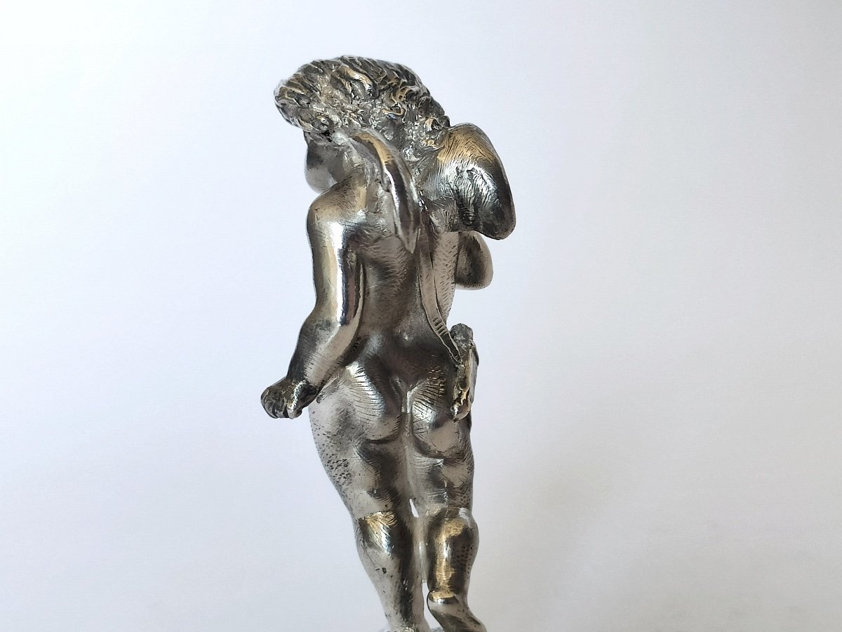 Charming Seal Stamp In Silver Bronze Representing A Putto. Love Cupid-photo-5