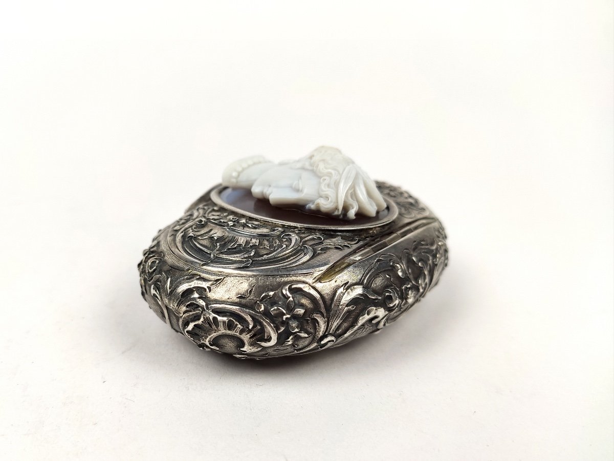 Aréthuse By Morelli? Exceptional 19th Century Agate Cameo S/ Box In Silver & Vermeil-photo-5