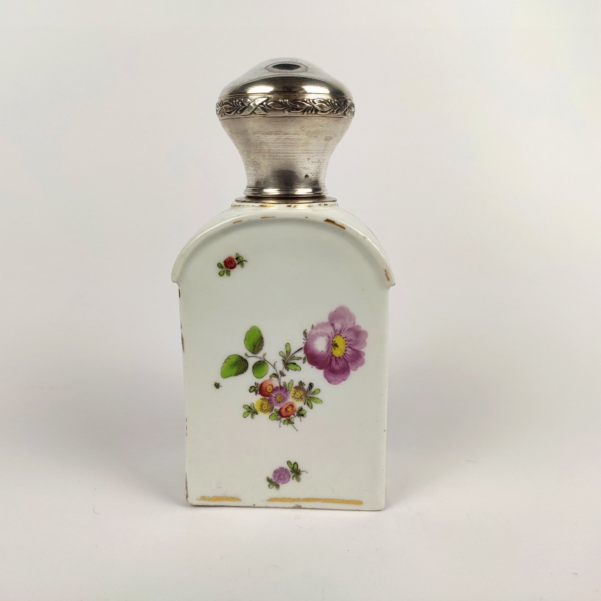  Vienna Porcelain: Tea Box Or Flask, Solid Silver Neck, Circa 1900 18th Century Style. -photo-1