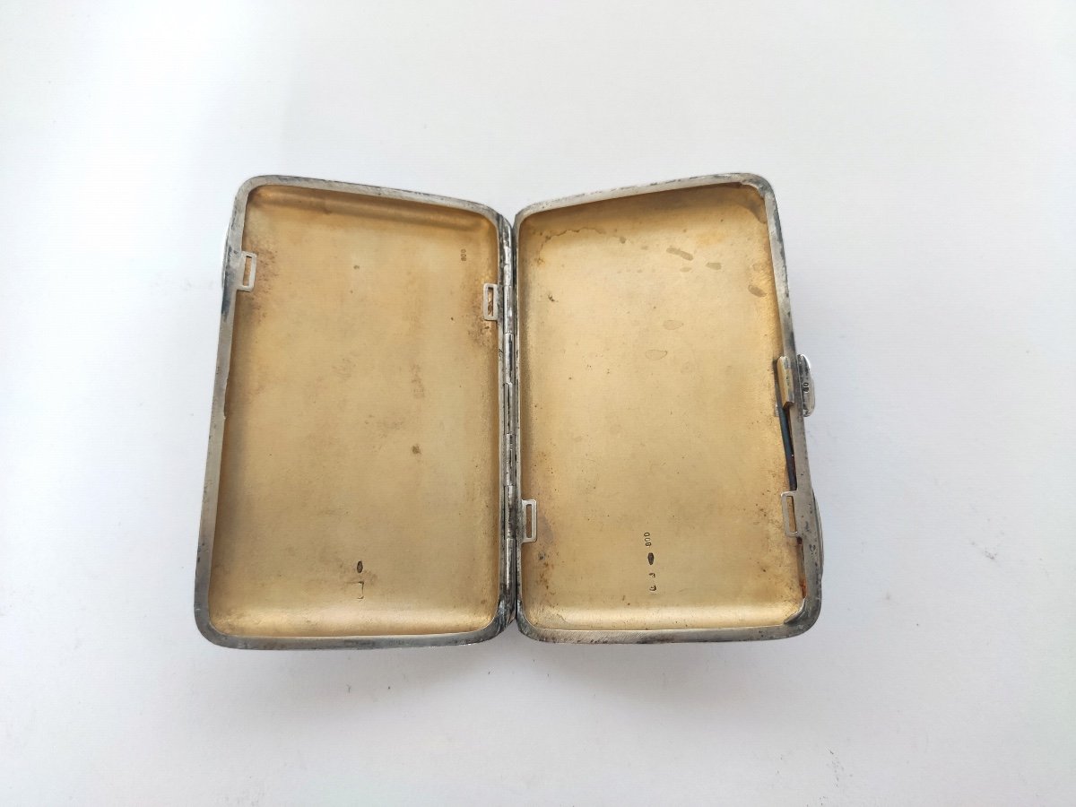 Gas Scheid: Superb Enameled & Vermeil Solid Silver Cigarette Case. Austria C1900 Enamel-photo-3