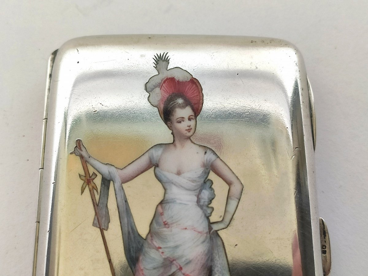 Gas Scheid: Superb Enameled & Vermeil Solid Silver Cigarette Case. Austria C1900 Enamel-photo-1