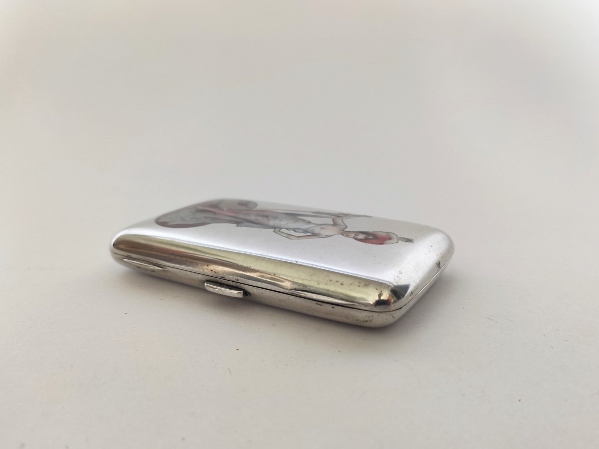 Gas Scheid: Superb Enameled & Vermeil Solid Silver Cigarette Case. Austria C1900 Enamel-photo-6