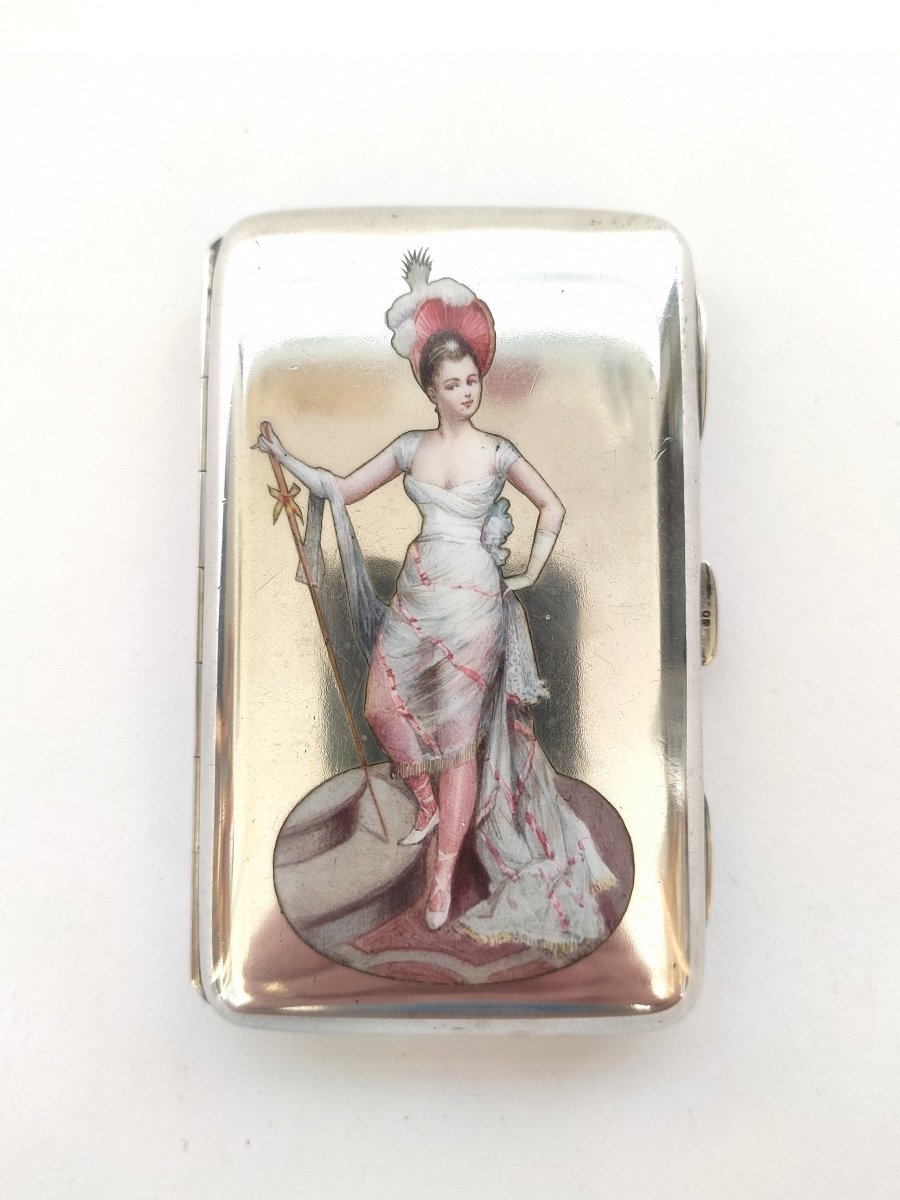 Gas Scheid: Superb Enameled & Vermeil Solid Silver Cigarette Case. Austria C1900 Enamel