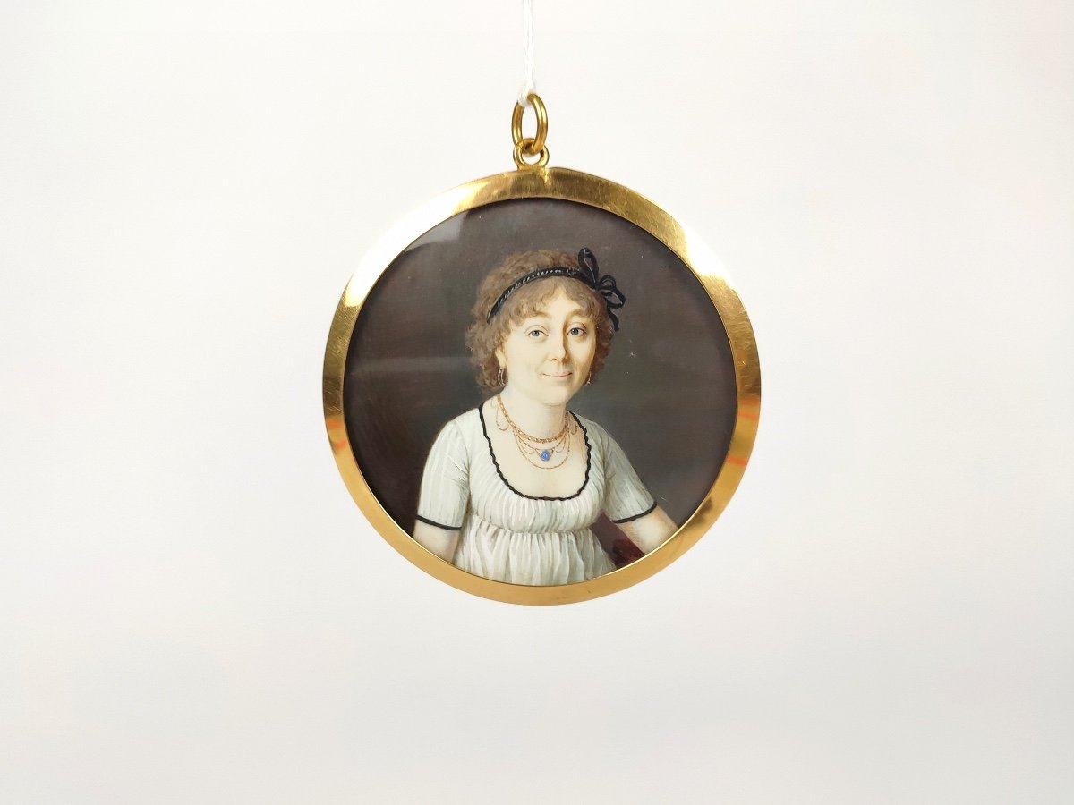 Magnificent Miniature Portrait Of Marvelous & Hair 18th Century, Gold Frame. Directory-photo-5