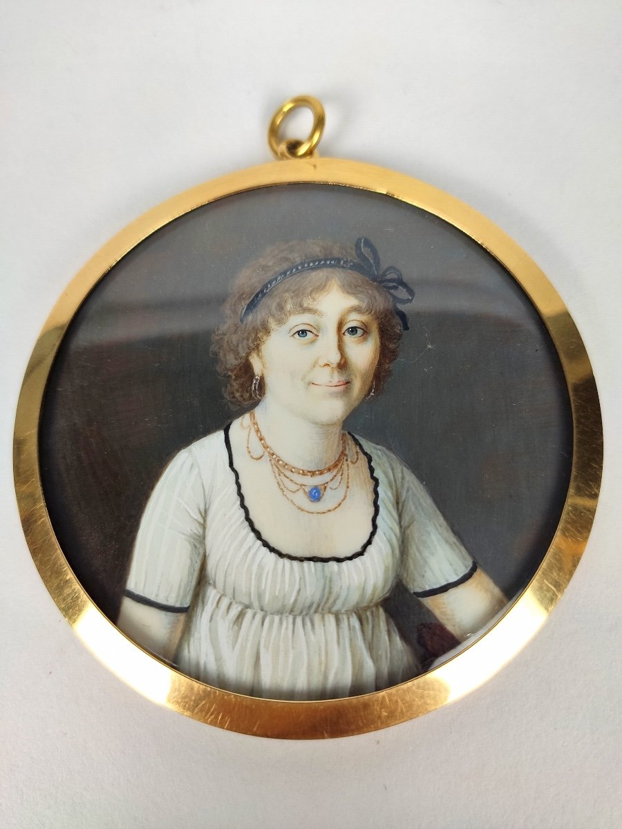 Magnificent Miniature Portrait Of Marvelous & Hair 18th Century, Gold Frame. Directory-photo-6