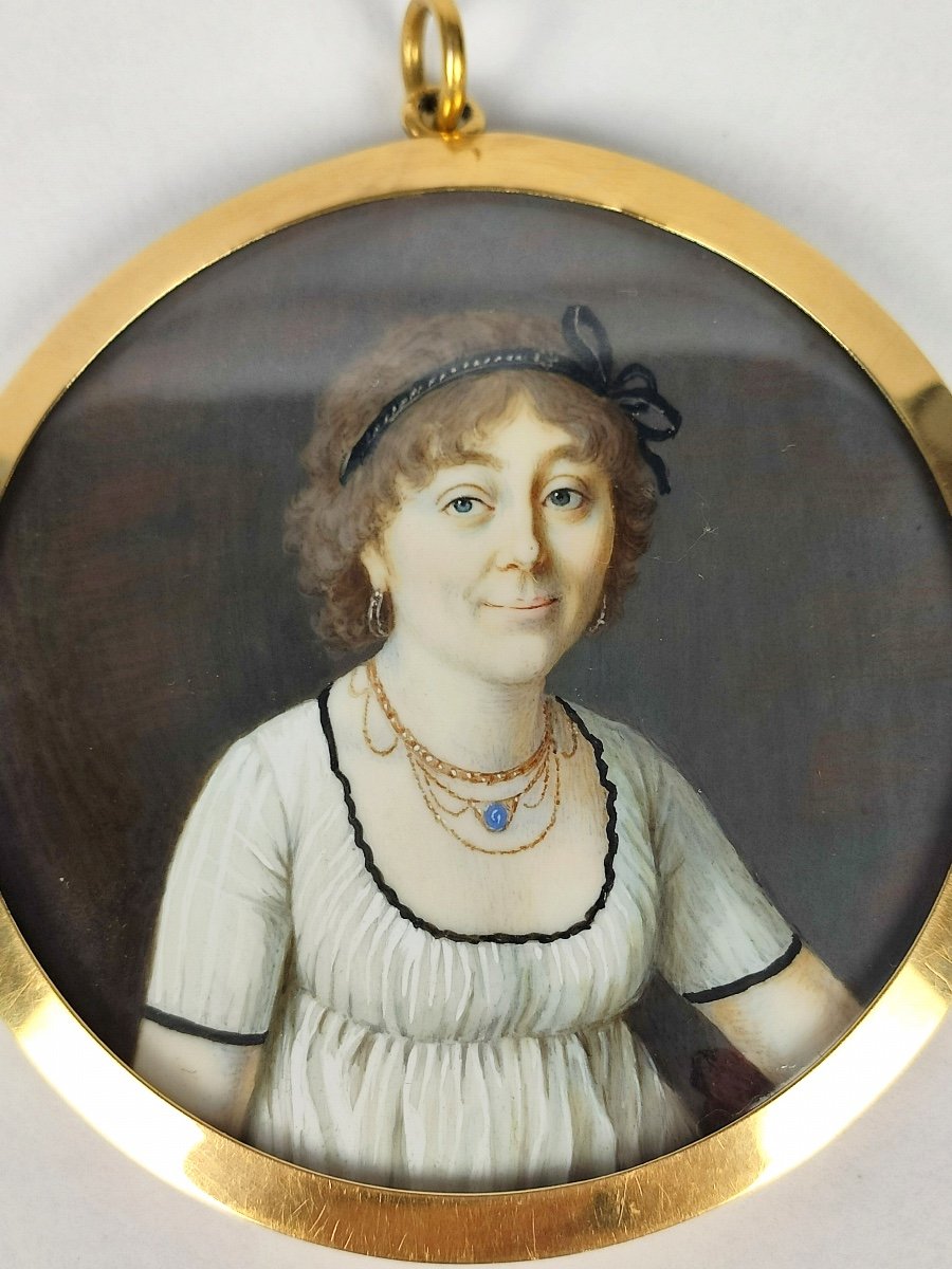 Magnificent Miniature Portrait Of Marvelous & Hair 18th Century, Gold Frame. Directory-photo-8