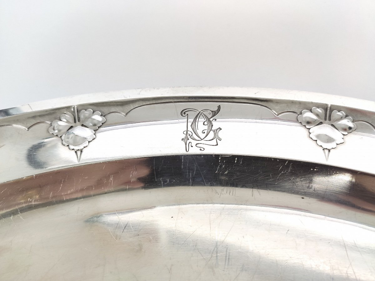 Cardeilhac X Bonvallet: Superb Oblong Dish In Solid Silver With Columbine Decoration, Art Nouveau.-photo-4