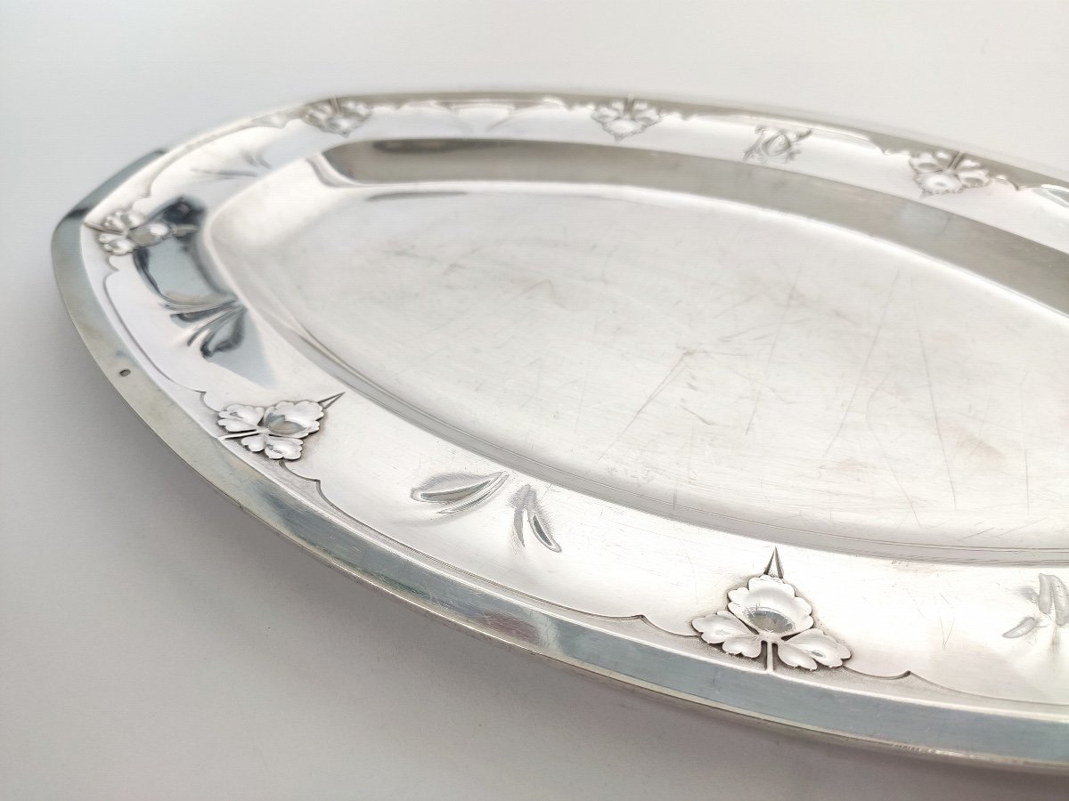 Cardeilhac X Bonvallet: Superb Oblong Dish In Solid Silver With Columbine Decoration, Art Nouveau.-photo-2