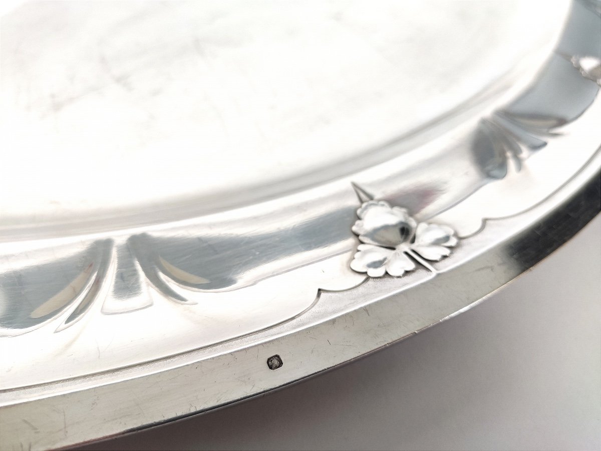 Cardeilhac X Bonvallet: Superb Oblong Dish In Solid Silver With Columbine Decoration, Art Nouveau.-photo-6