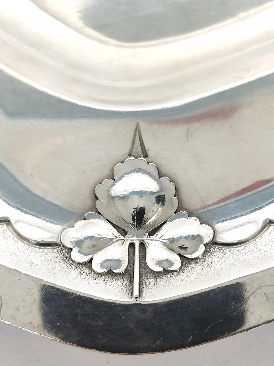 Cardeilhac X Bonvallet: Superb Oblong Dish In Solid Silver With Columbine Decoration, Art Nouveau.