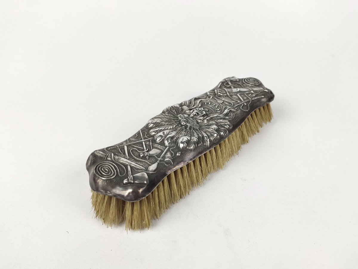 Unger Brothers : Brosse Américaine En Argent Massif à Riche Décor D’indien. Etat Unis, XIXe S.-photo-4