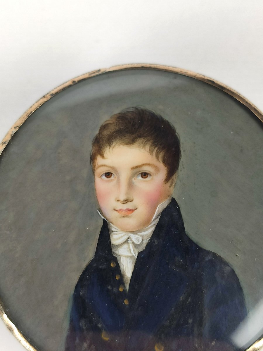 Crystal & Gold-lined Vermeil Box & Magnificent Miniature Of A Young Man, Late 18th - 19th Century-photo-2