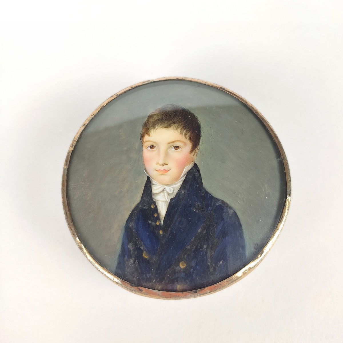 Crystal & Gold-lined Vermeil Box & Magnificent Miniature Of A Young Man, Late 18th - 19th Century-photo-3