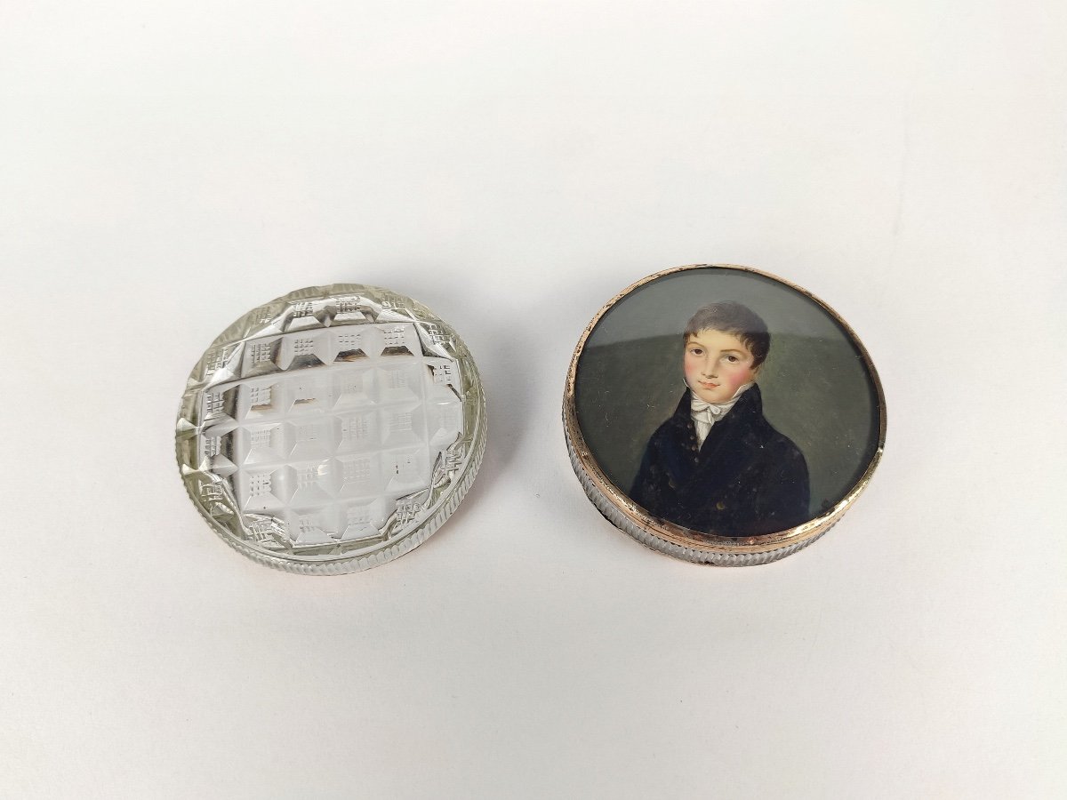 Crystal & Gold-lined Vermeil Box & Magnificent Miniature Of A Young Man, Late 18th - 19th Century-photo-5